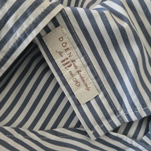 Doen X Gap Cotton Striped Blue Button Down Eyelet Lace Collar Shirt Size Medium - Picture 11 of 11
